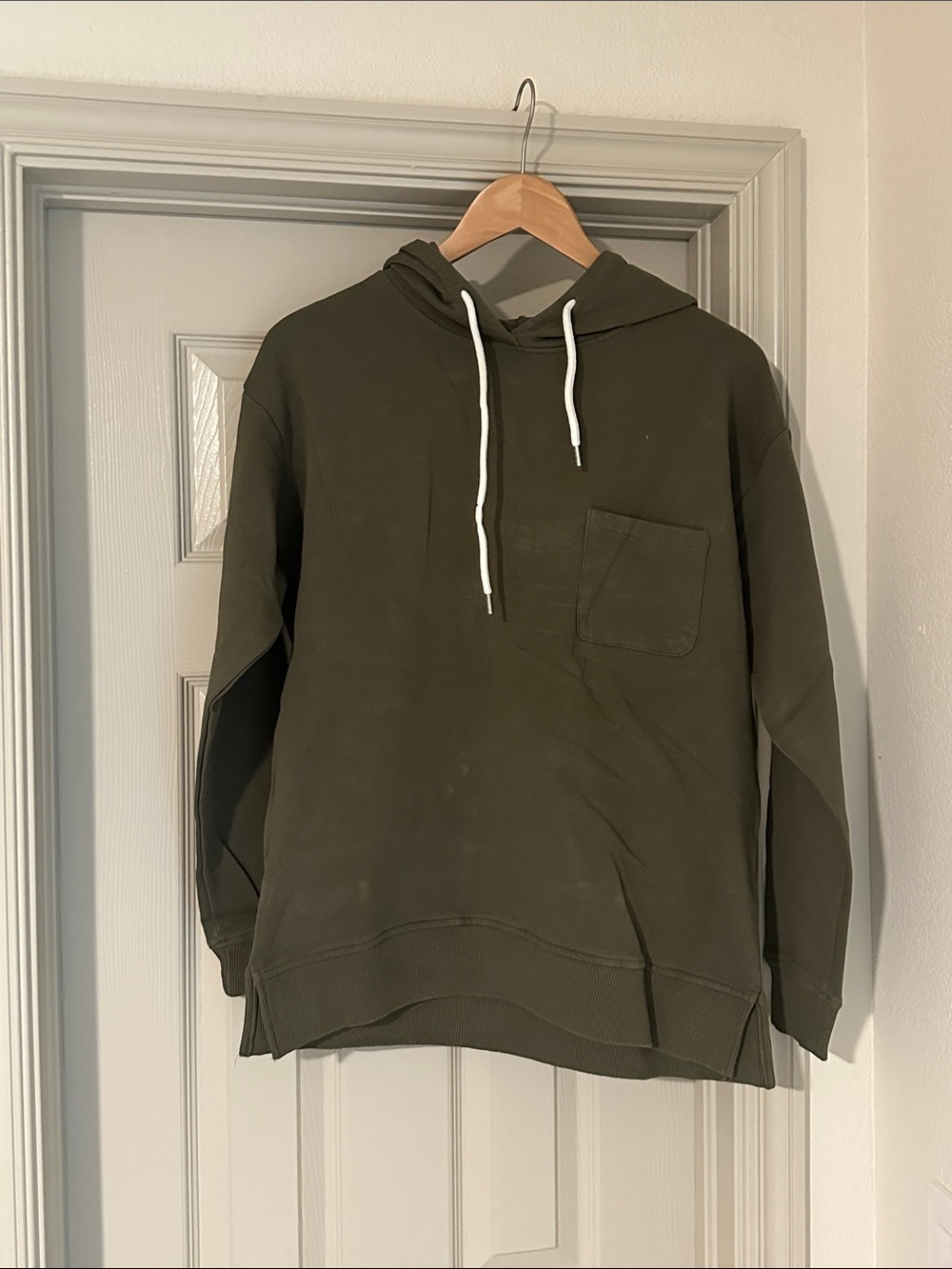 GAP Maternity Olive Green Hooded Pullover with White Drawstrings